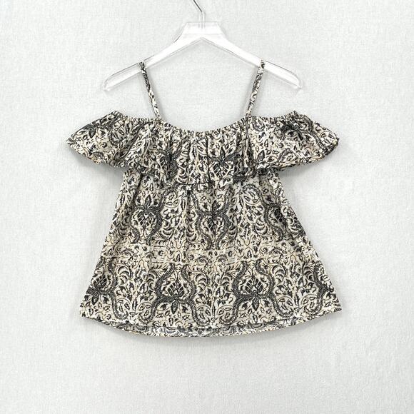 FIGUE Tamara Top Womens Large Cream Black Printed Off the Shoulder Blouse Cotton - Picture 4 of 13